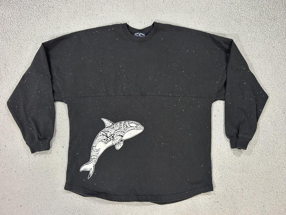 Spirit Jersey Shirt Mens Medium Black SeaWorld Dolphin Graphic Pullover